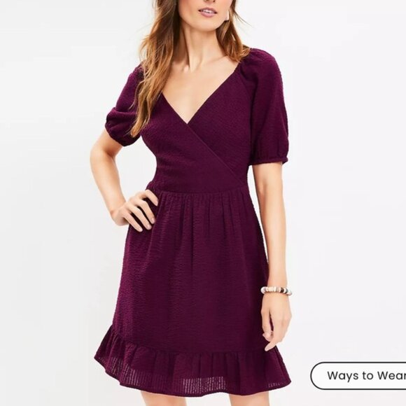 LOFT Dresses & Skirts - NWT LOFT Crinkle Flounce Puff Sleeve Wrap Dress